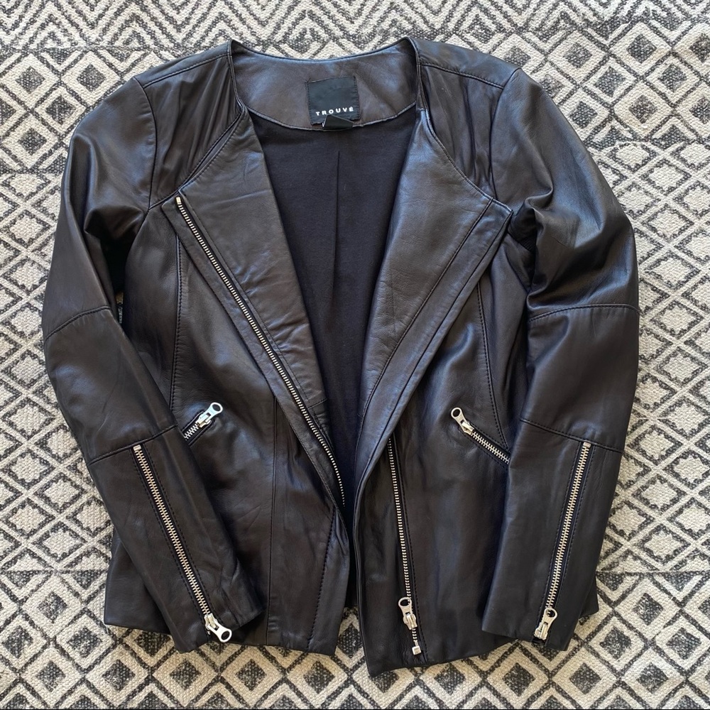Trouvé Leather Jacket with Silver Zippers.